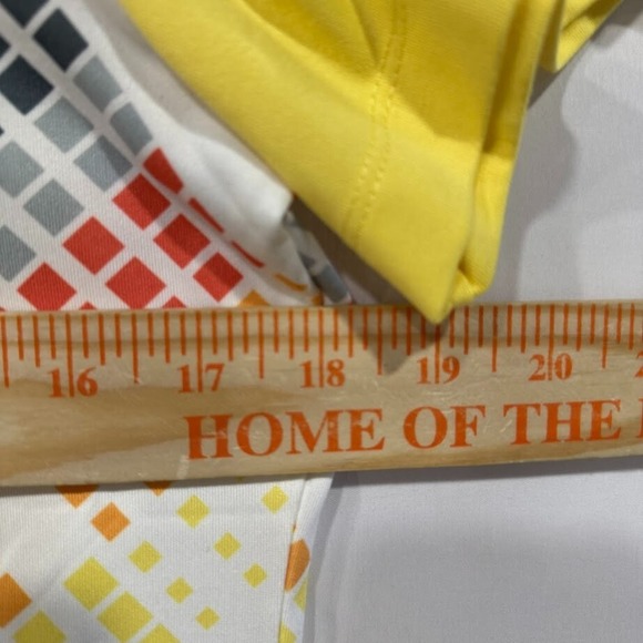 Inspired Style Golf Polo Shirt Womens M Yellow Zip Collar Geometric Sides - Picture 5 of 5
